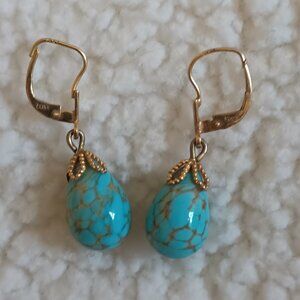 Cracked turquoise dangle earrings